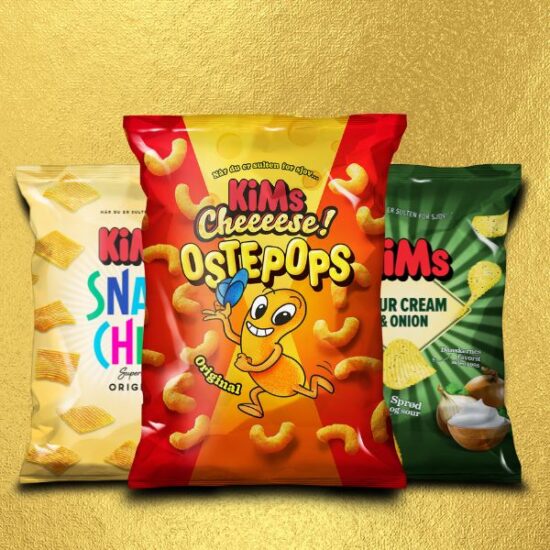 Chips og snacks kategoribillede til forsiden med guldbaggrund