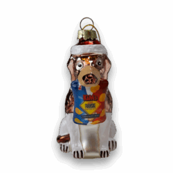 Hunden Chip fra KiMs som julekugle. Set forfra