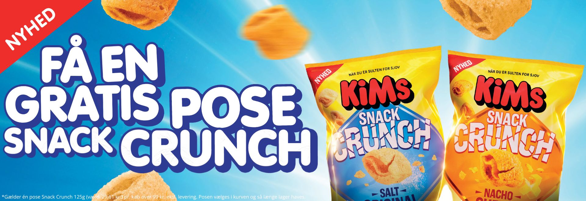 KiMs Snack Crunch banner "Få en gratis pose Snack Crunch" Desktop verison.